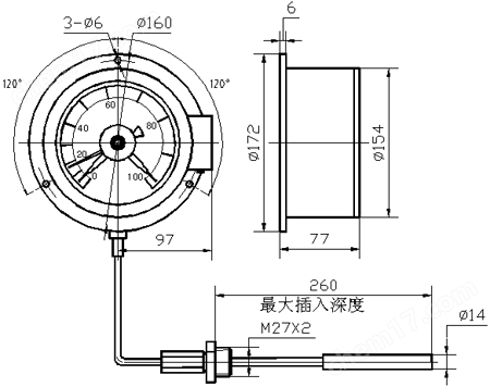 WTZ280、WTQ280 壓力式溫度計